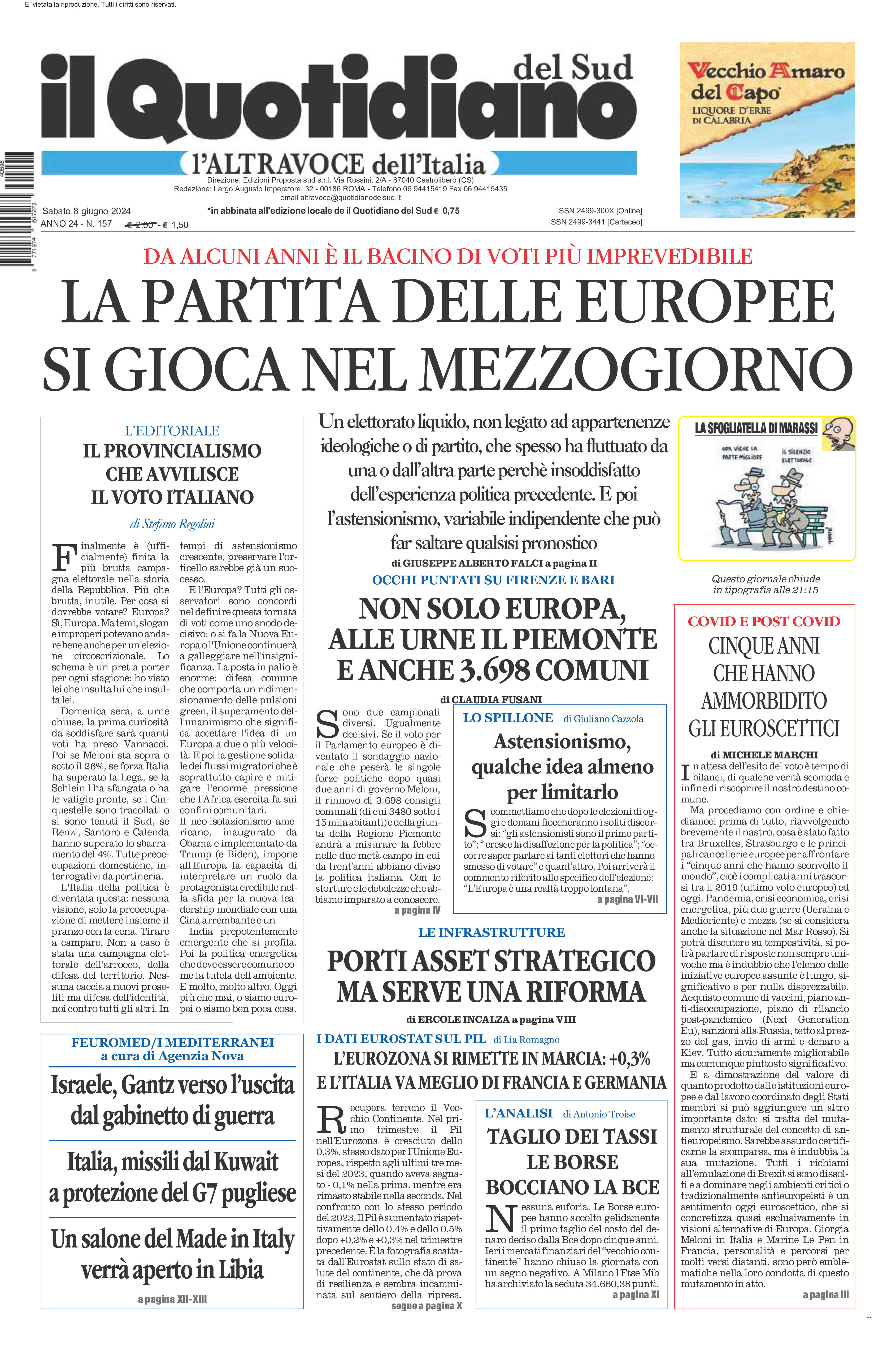 La prima pagina de l’ALTRAVOCE dell’ITALIA in edicola oggi