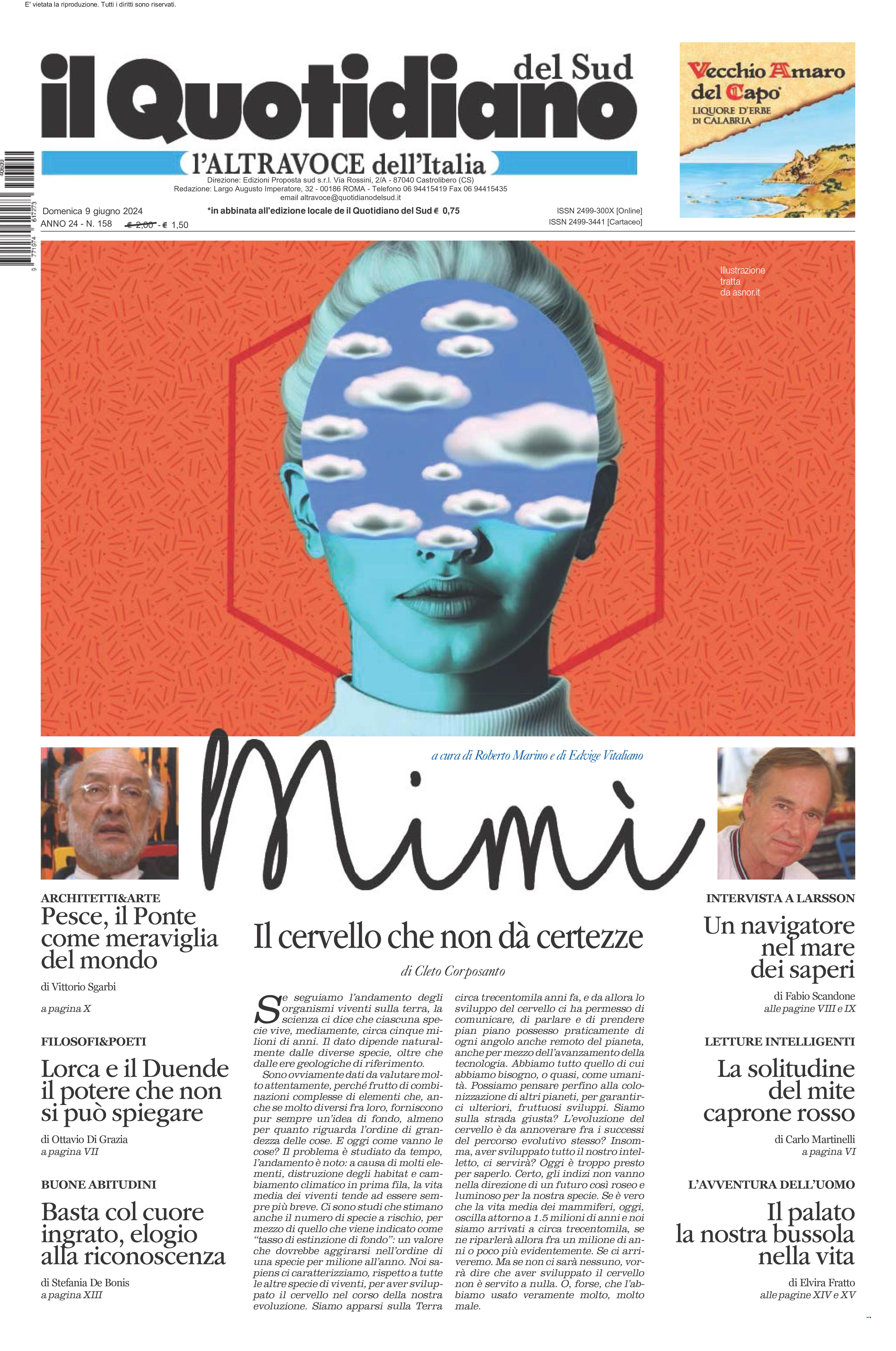 La prima pagina de l’ALTRAVOCE dell’ITALIA in edicola oggi