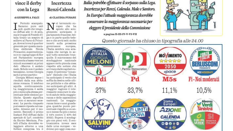 La prima pagina de l’ALTRAVOCE dell’ITALIA in edicola oggi