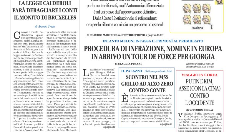 La prima pagina de l’ALTRAVOCE dell’ITALIA in edicola oggi