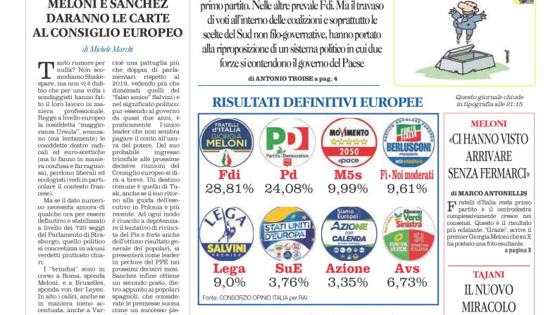 La prima pagina de l’ALTRAVOCE dell’ITALIA in edicola oggi