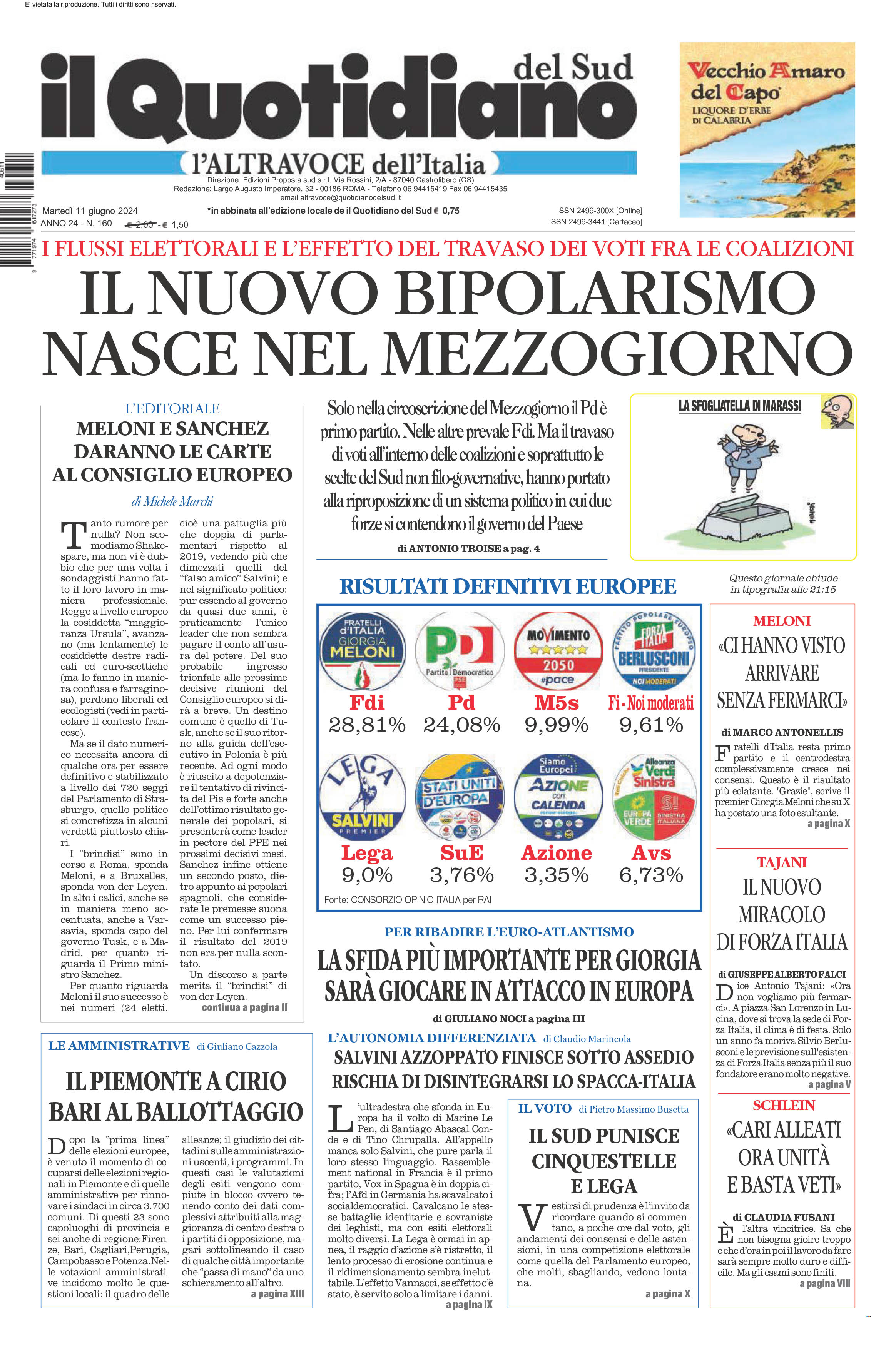 La prima pagina de l’ALTRAVOCE dell’ITALIA in edicola oggi