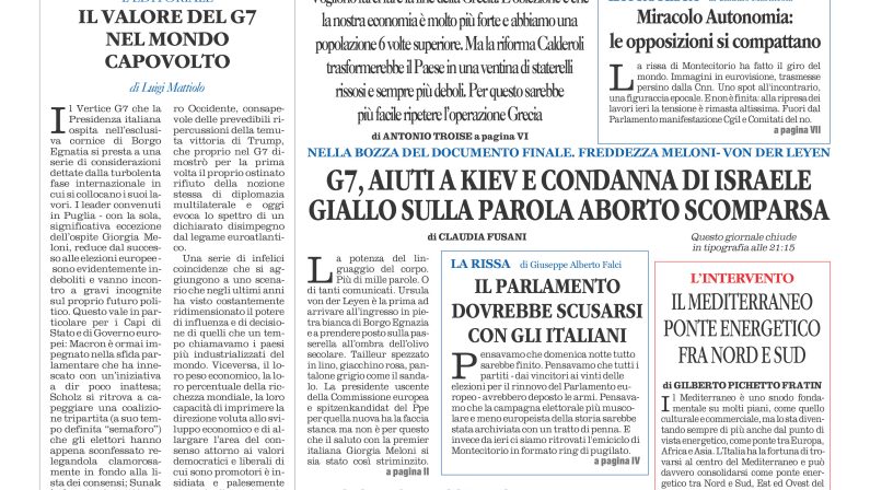 La prima pagina de l’ALTRAVOCE dell’ITALIA in edicola oggi