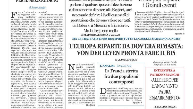 La prima pagina de l’ALTRAVOCE dell’ITALIA in edicola oggi