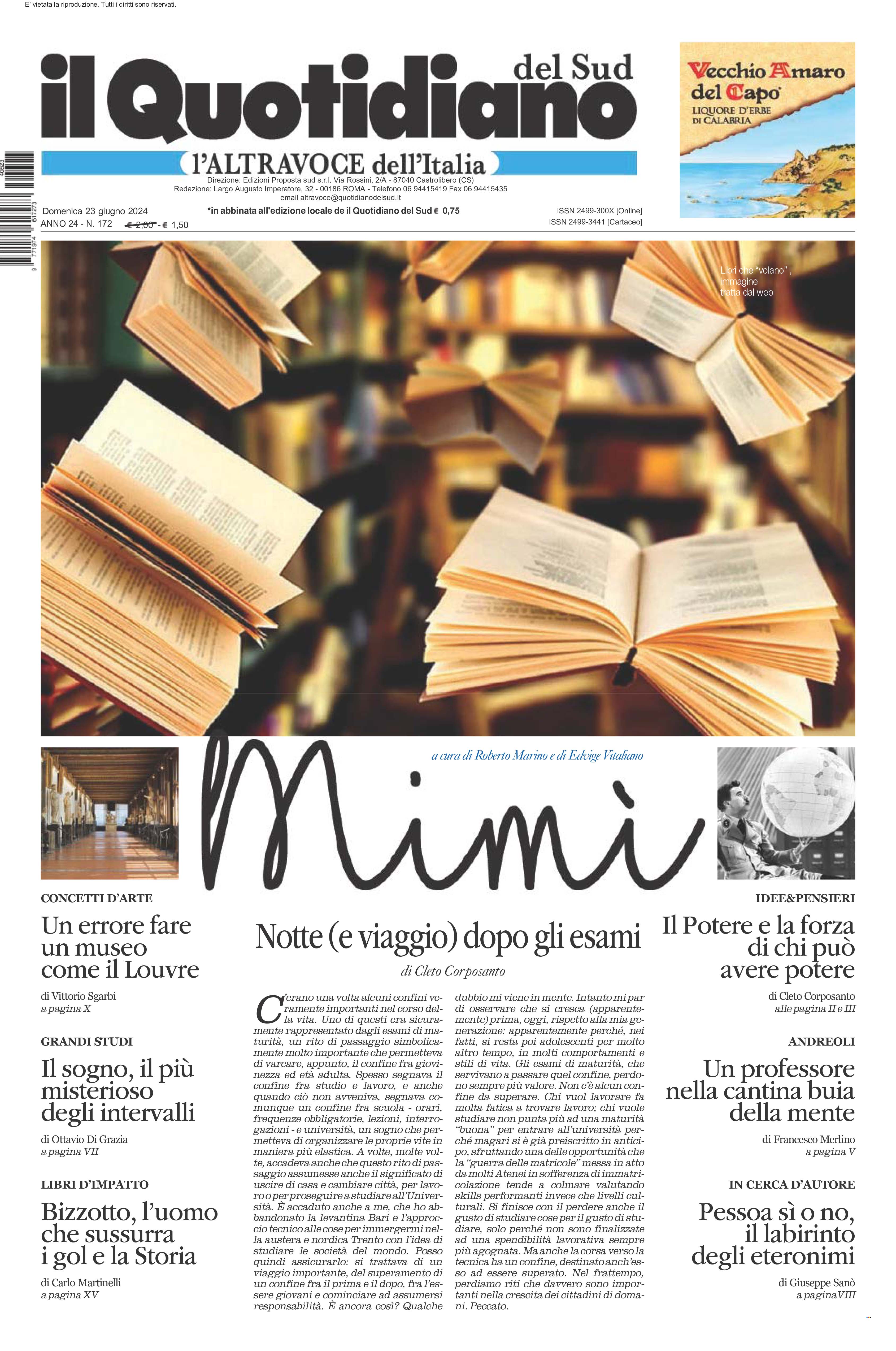 La prima pagina de l’ALTRAVOCE dell’ITALIA in edicola oggi