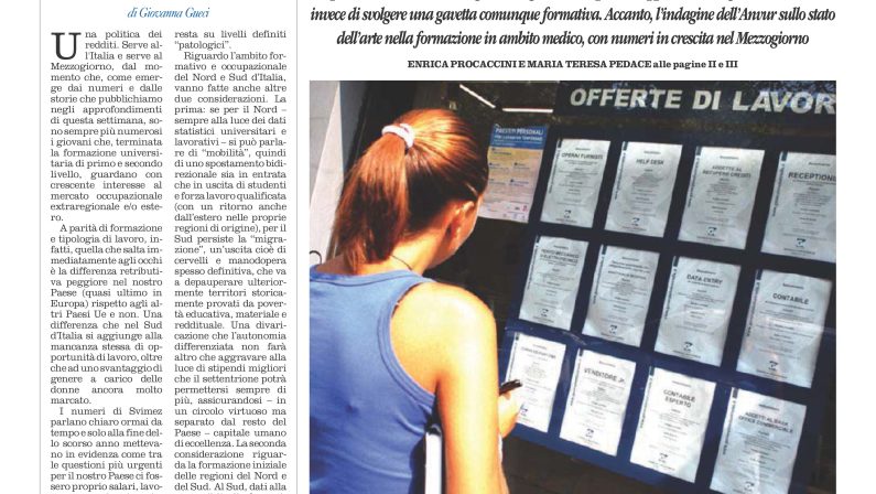 La prima pagina de l’ALTRAVOCE dell’ITALIA in edicola oggi