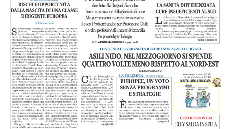 La prima pagina de l’ALTRAVOCE dell’ITALIA in edicola oggi