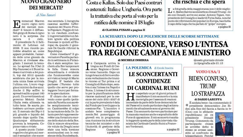 La prima pagina de l’ALTRAVOCE dell’ITALIA in edicola oggi