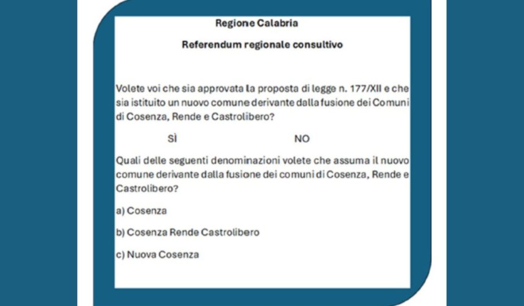 Cosenza: città unica, verso il referendum. Alle urne il 1° dicembre