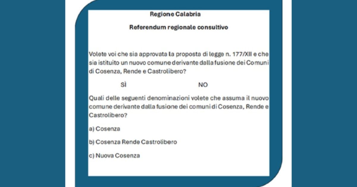 Cosenza: città unica, verso il referendum. Alle urne il 1° dicembre