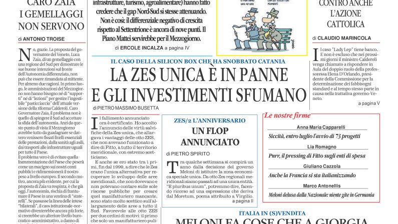 La prima pagina de l’ALTRAVOCE dell’ITALIA in edicola oggi