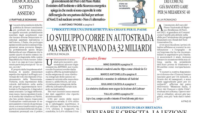 La prima pagina de l’ALTRAVOCE dell’ITALIA in edicola oggi