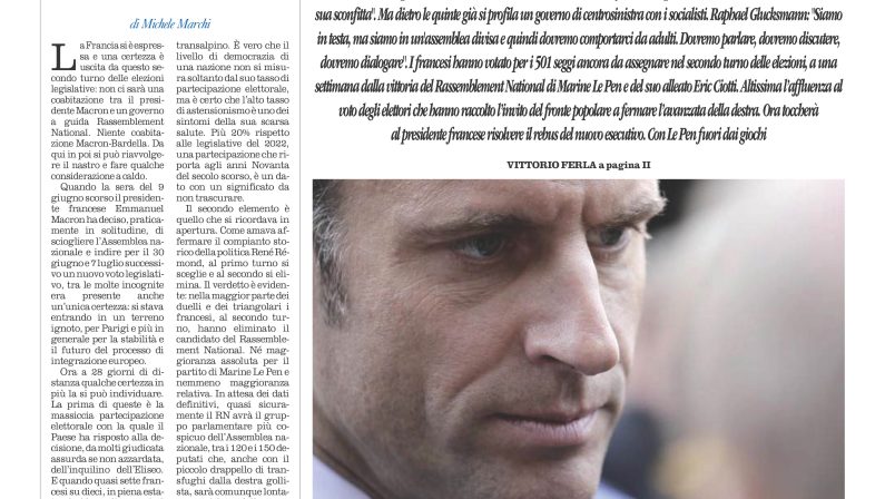 La prima pagina de l’ALTRAVOCE dell’ITALIA in edicola oggi