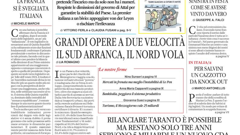 La prima pagina de l’ALTRAVOCE dell’ITALIA in edicola oggi