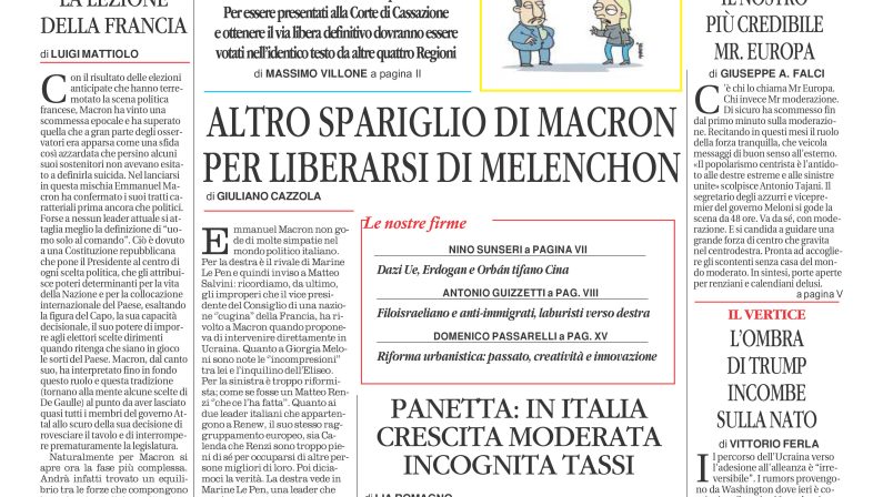 La prima pagina de l’ALTRAVOCE dell’ITALIA in edicola oggi