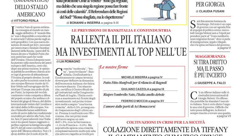 La prima pagina de l’ALTRAVOCE dell’ITALIA in edicola oggi