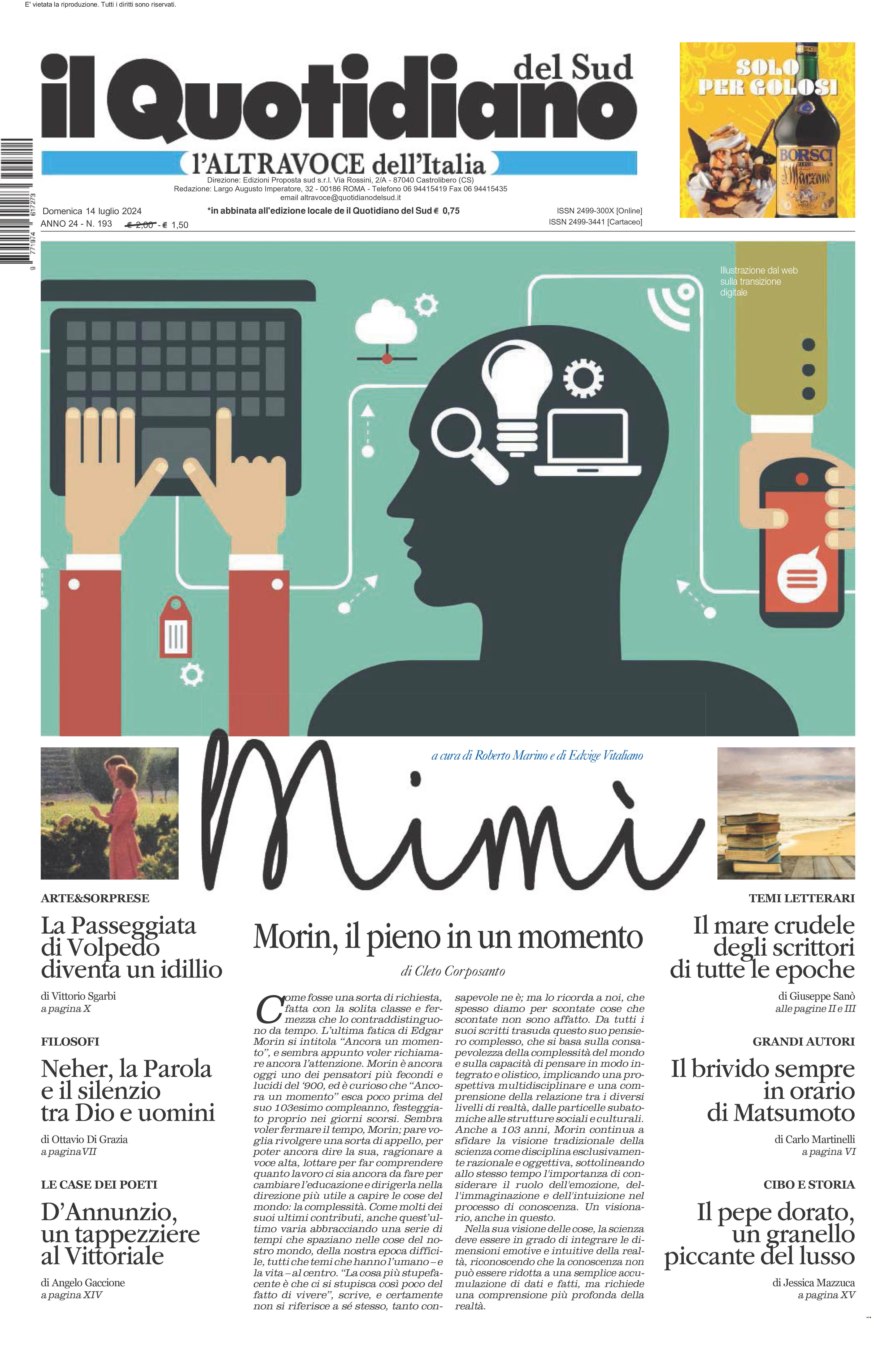 La prima pagina de l’ALTRAVOCE dell’ITALIA in edicola oggi