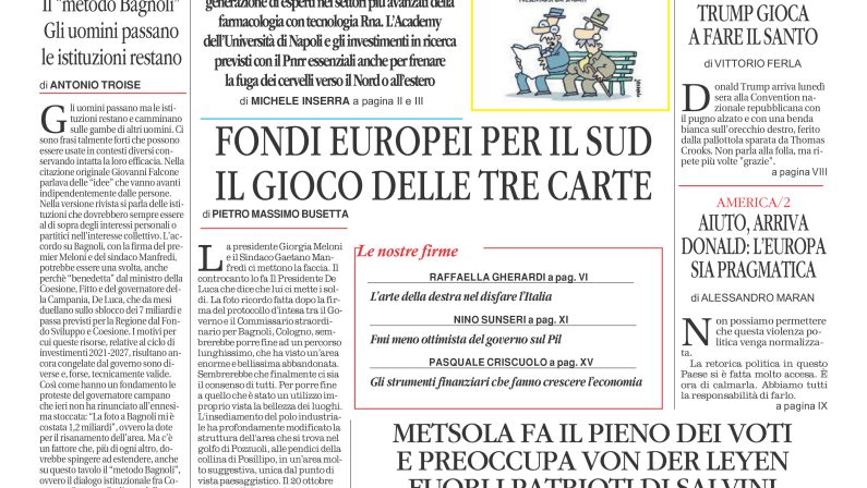 La prima pagina de l’ALTRAVOCE dell’ITALIA in edicola oggi