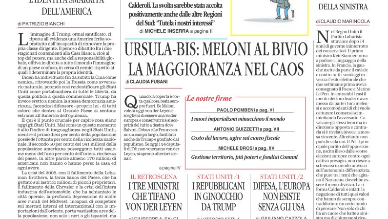 La prima pagina de l’ALTRAVOCE dell’ITALIA in edicola oggi