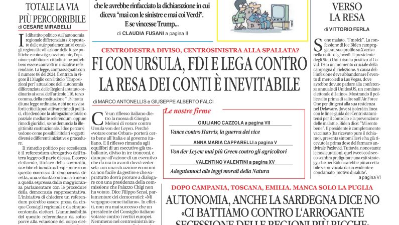 La prima pagina de l’ALTRAVOCE dell’ITALIA in edicola oggi