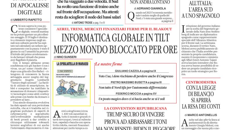 La prima pagina de l’ALTRAVOCE dell’ITALIA in edicola oggi