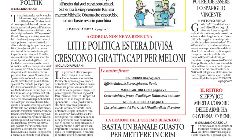 La prima pagina de l’ALTRAVOCE dell’ITALIA in edicola oggi