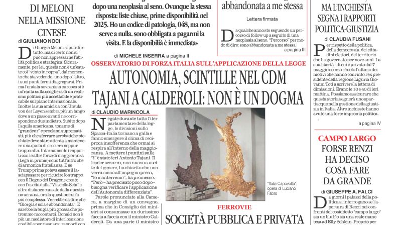 La prima pagina de l’ALTRAVOCE dell’ITALIA in edicola oggi