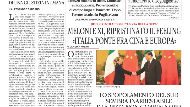 La prima pagina de l’ALTRAVOCE dell’ITALIA in edicola oggi