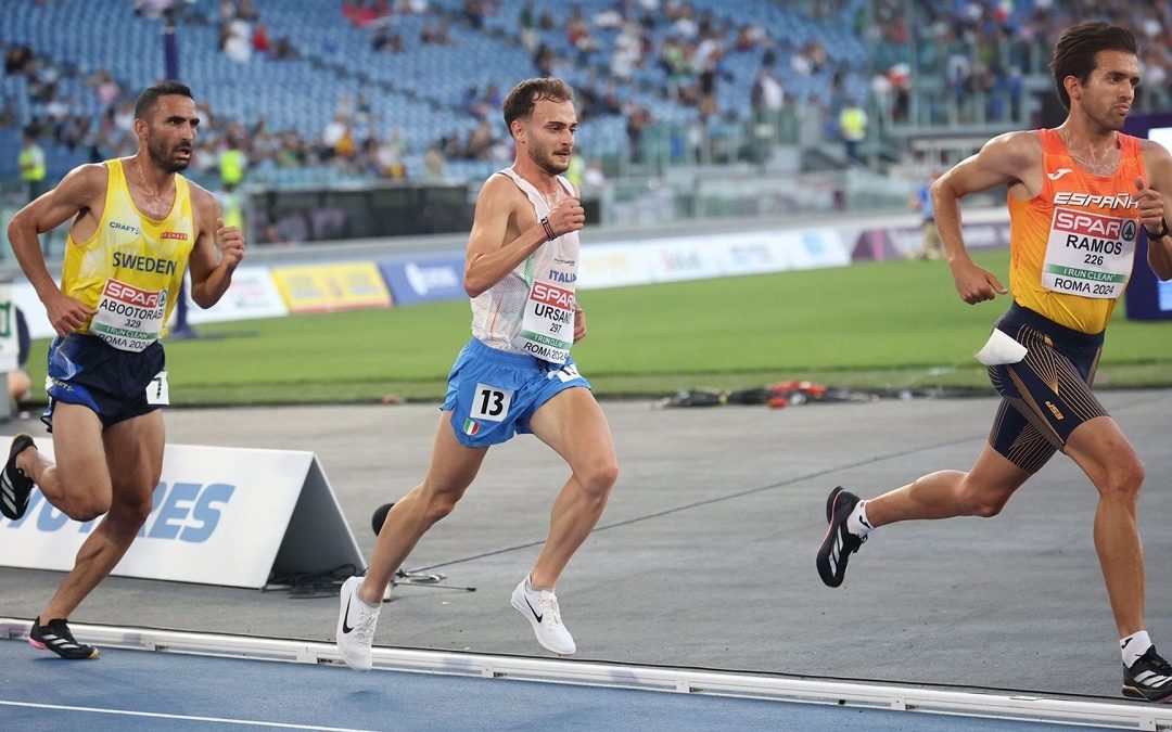 Luca Ursano durante la gara dei diecimila metri all'Olimpico di Roma e si sta allenando in Calabria in vista dei prossimi impegni