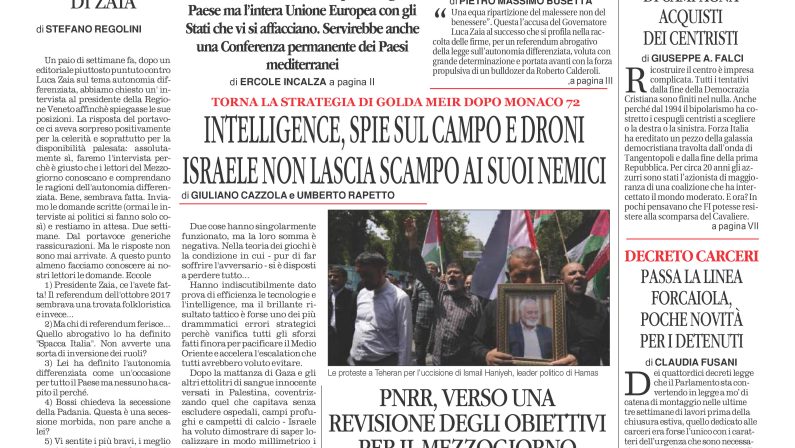 La prima pagina de l’ALTRAVOCE dell’ITALIA in edicola oggi