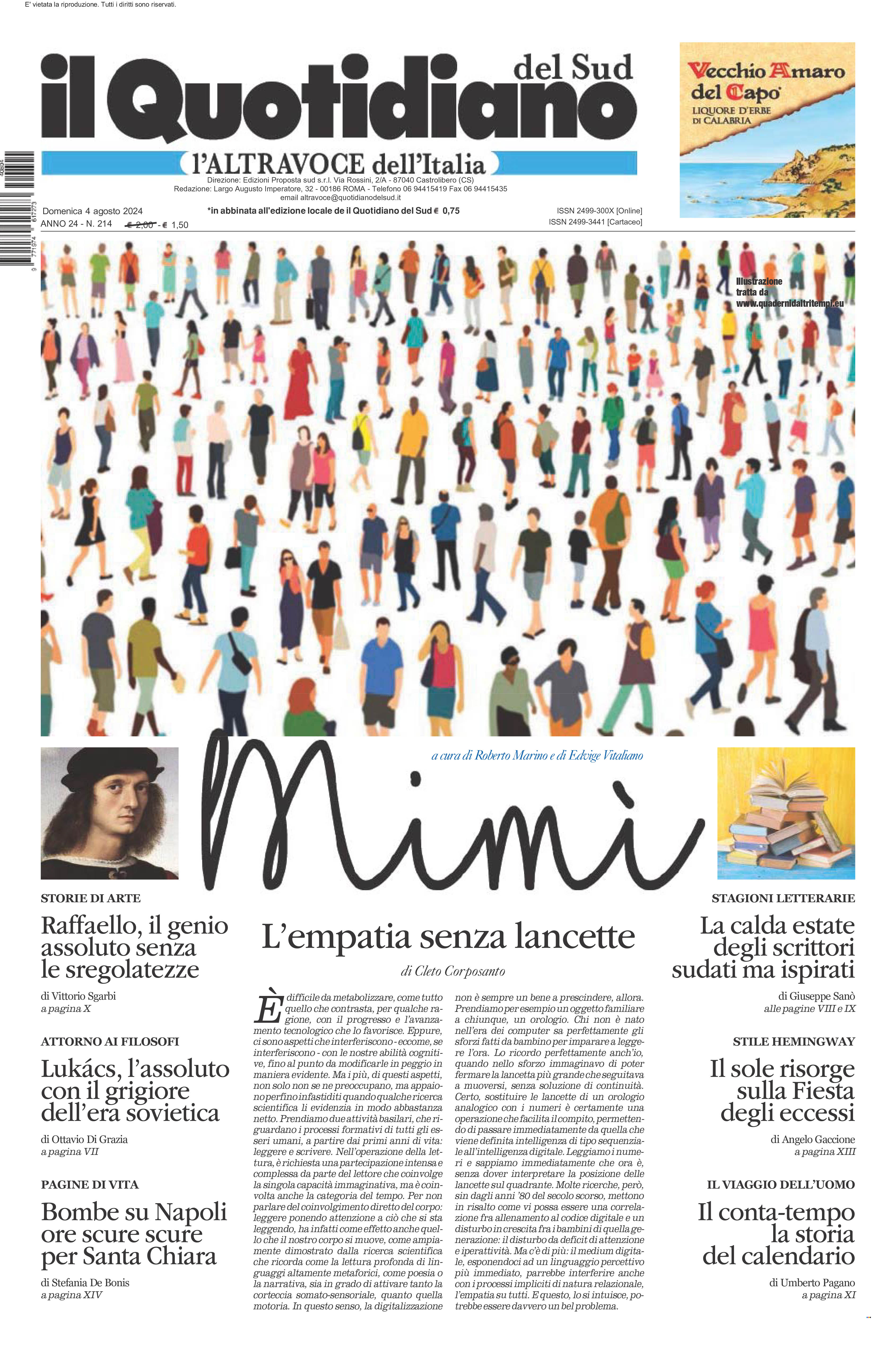 La prima pagina de l’ALTRAVOCE dell’ITALIA in edicola oggi