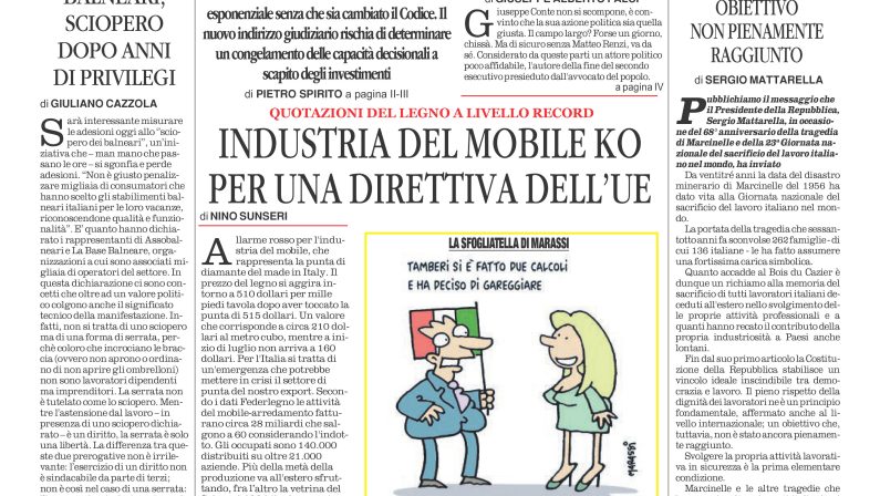 La prima pagina de l’ALTRAVOCE dell’ITALIA in edicola oggi