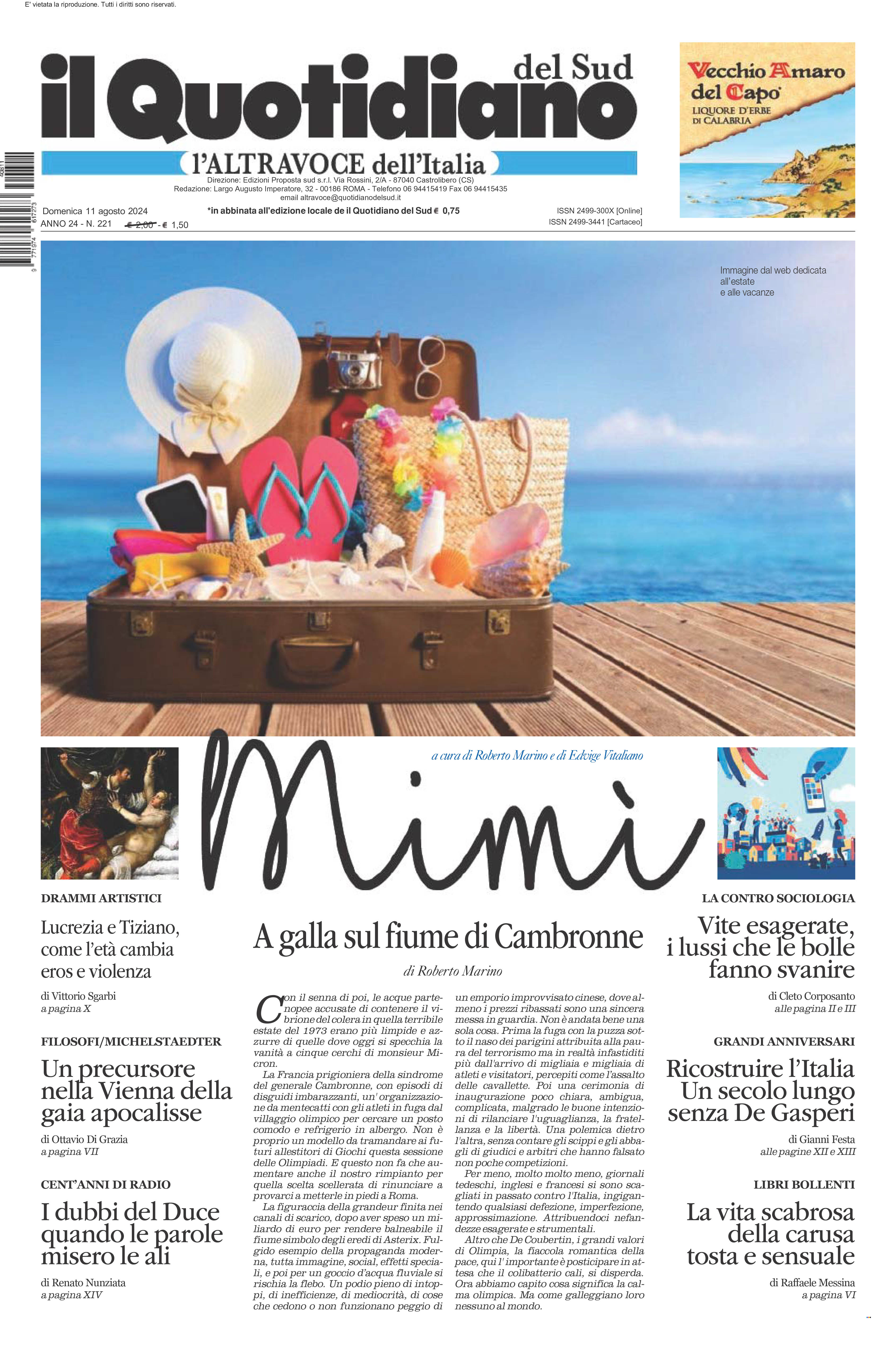 La prima pagina de l’ALTRAVOCE dell’ITALIA in edicola oggi