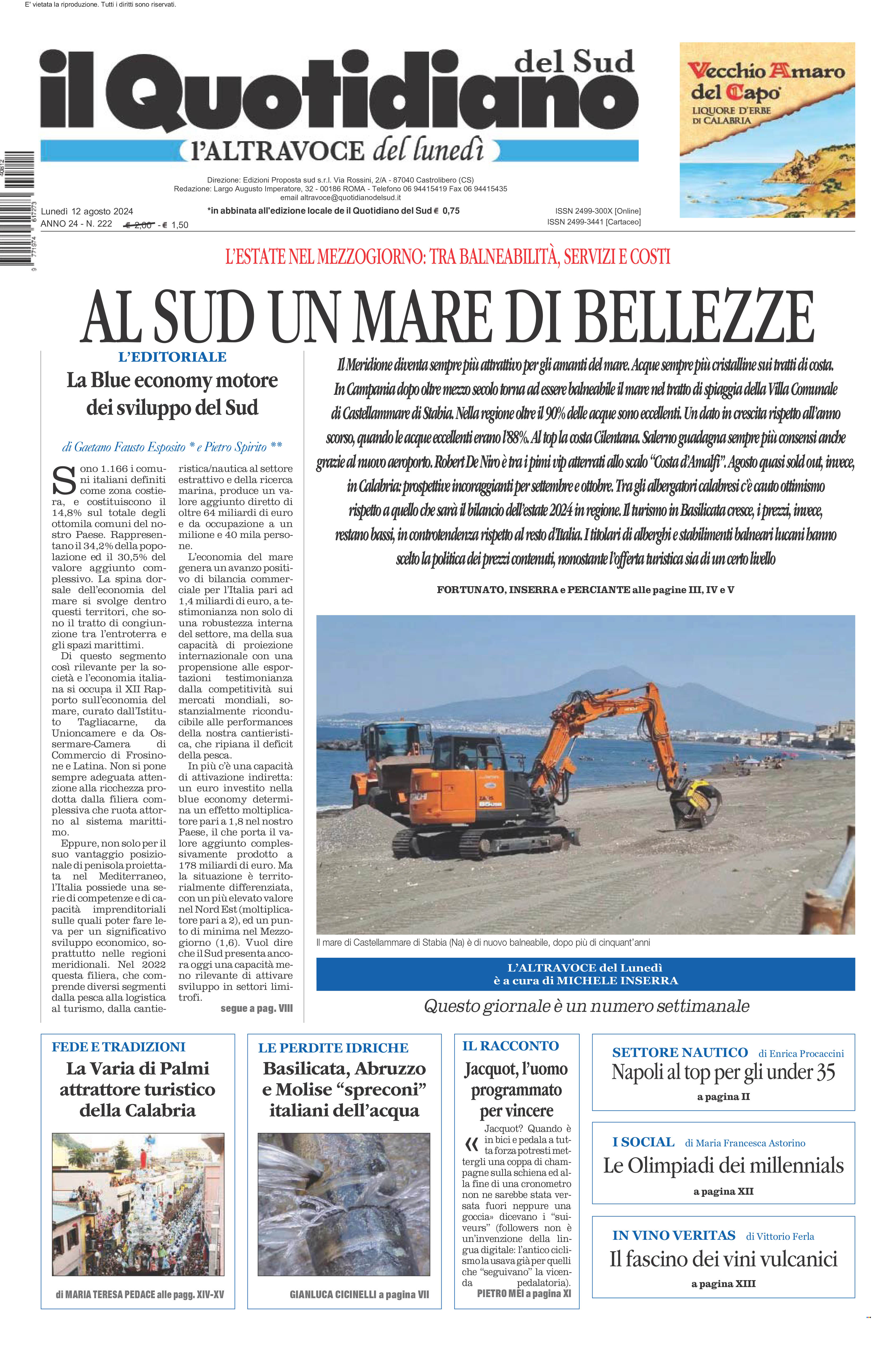 La prima pagina de l’ALTRAVOCE dell’ITALIA in edicola oggi