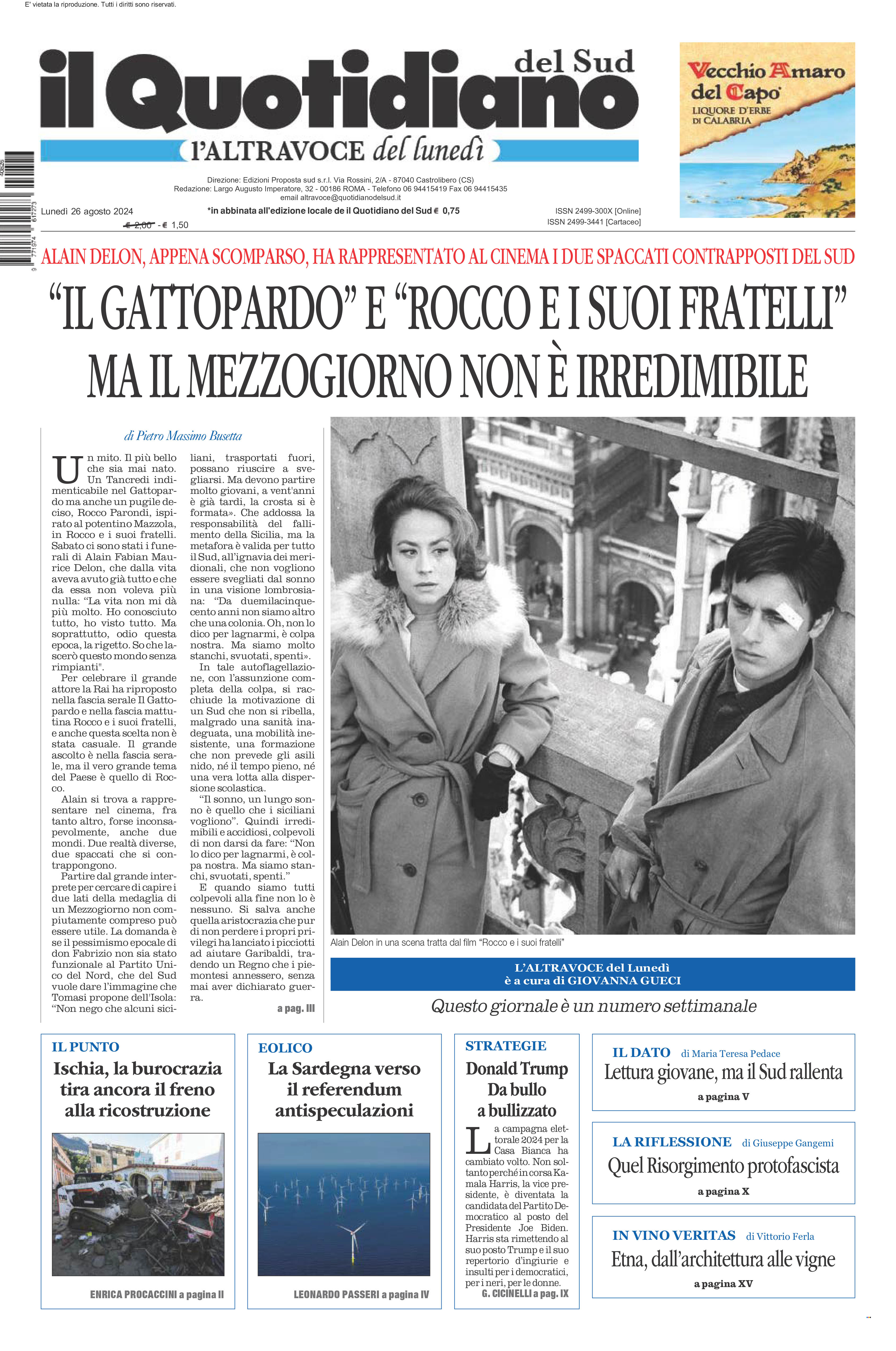 La prima pagina de l’ALTRAVOCE dell’ITALIA in edicola oggi