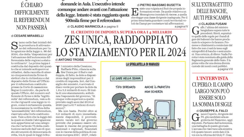 La prima pagina de l’ALTRAVOCE dell’ITALIA in edicola oggi