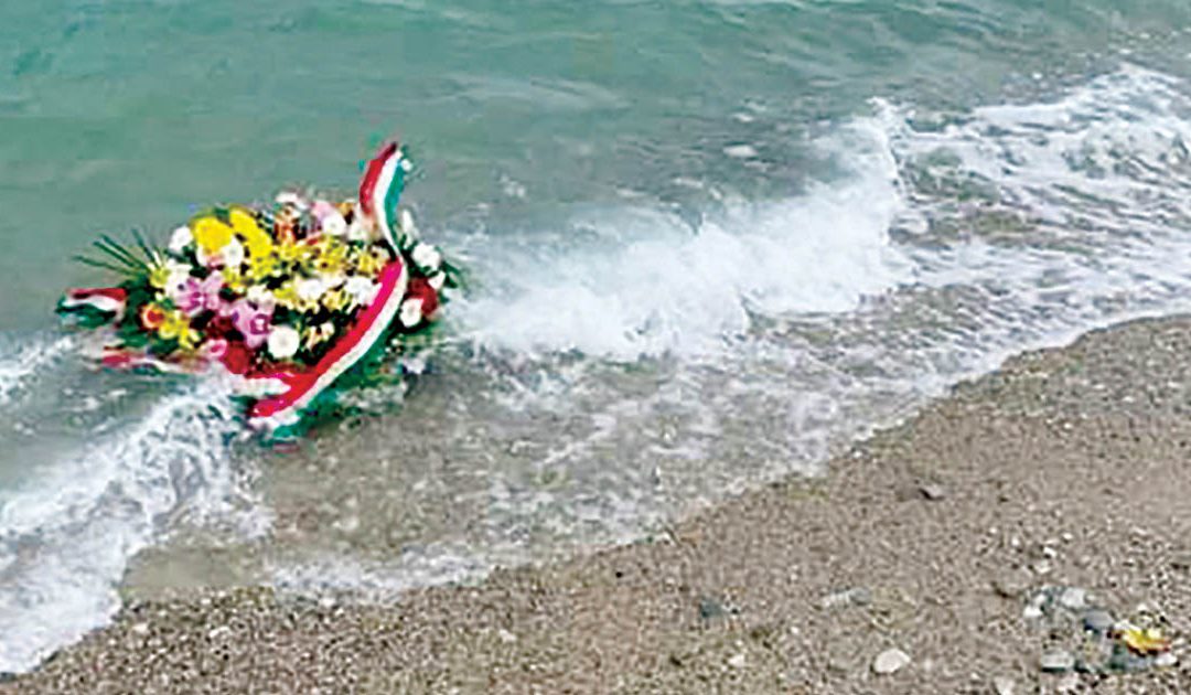 Fiori sul luogo del naufragio di Cutro