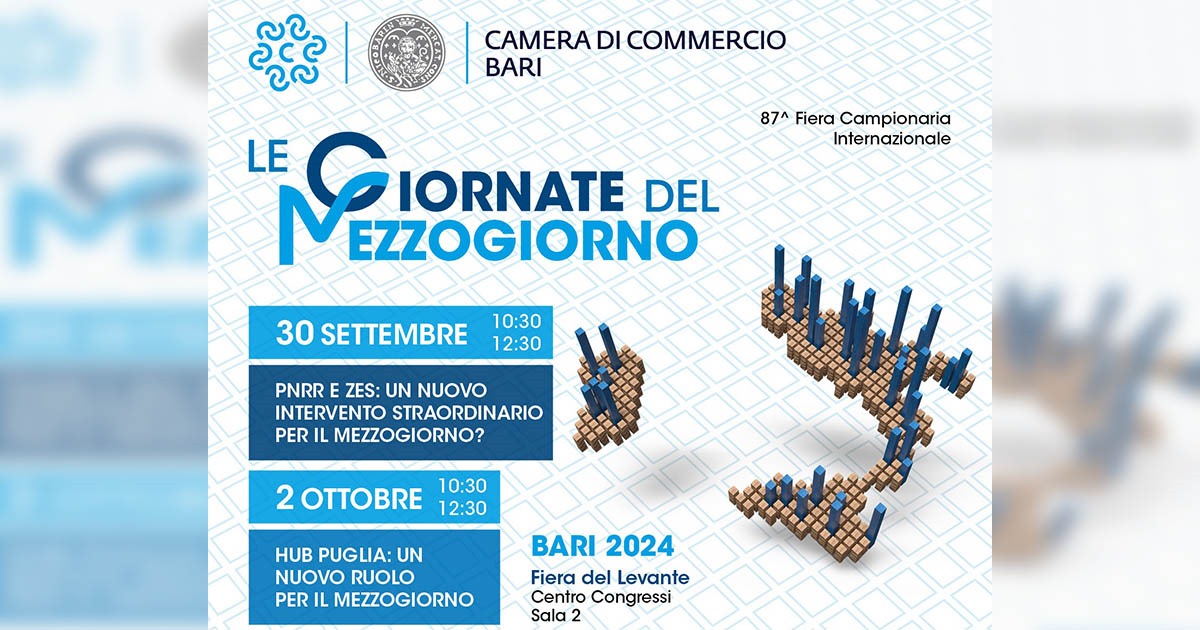 Bari, alla Fiera del Levante tornano “Le Giornate del Mezzogiorno”