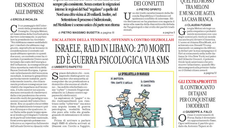 La prima pagina de l’ALTRAVOCE dell’ITALIA in edicola oggi