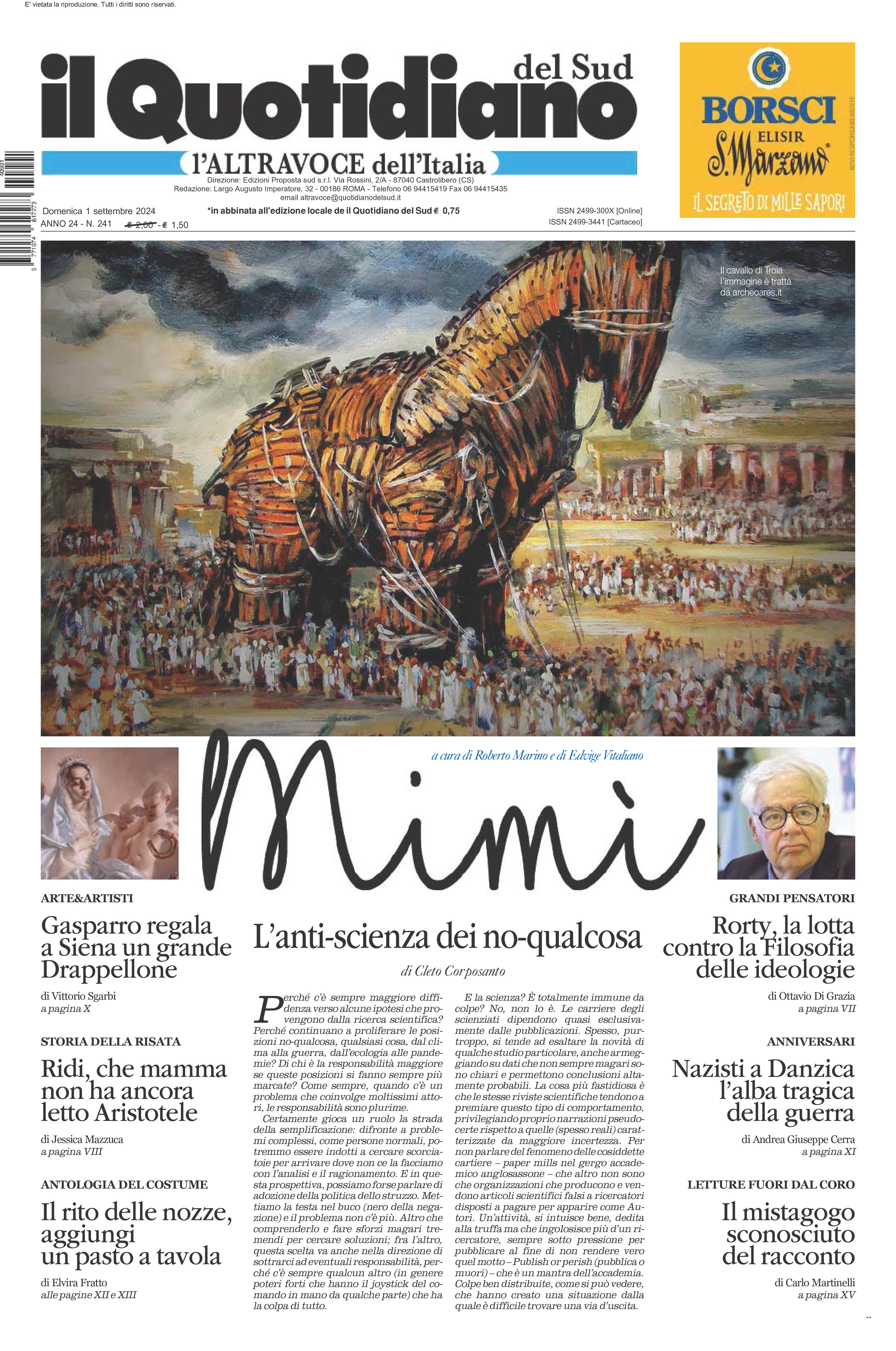 La prima pagina de l’ALTRAVOCE dell’ITALIA in edicola oggi