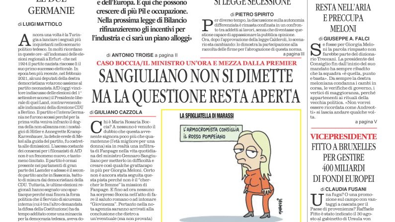 La prima pagina de l’ALTRAVOCE dell’ITALIA in edicola oggi