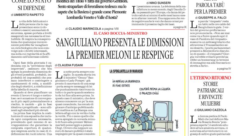 La prima pagina de l’ALTRAVOCE dell’ITALIA in edicola oggi