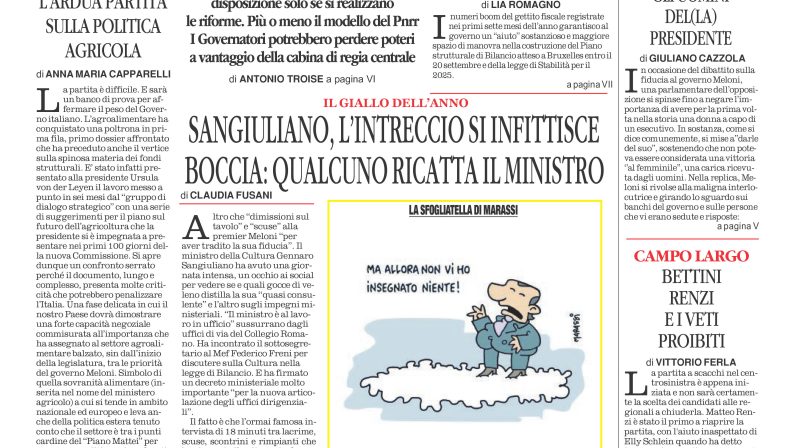 La prima pagina de l’ALTRAVOCE dell’ITALIA in edicola oggi