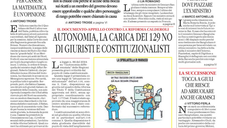 La prima pagina de l’ALTRAVOCE dell’ITALIA in edicola oggi