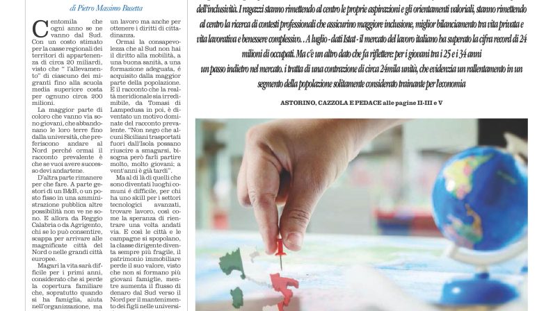 La prima pagina de l’ALTRAVOCE dell’ITALIA in edicola oggi