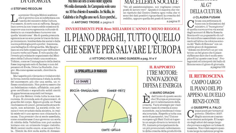 La prima pagina de l’ALTRAVOCE dell’ITALIA in edicola oggi