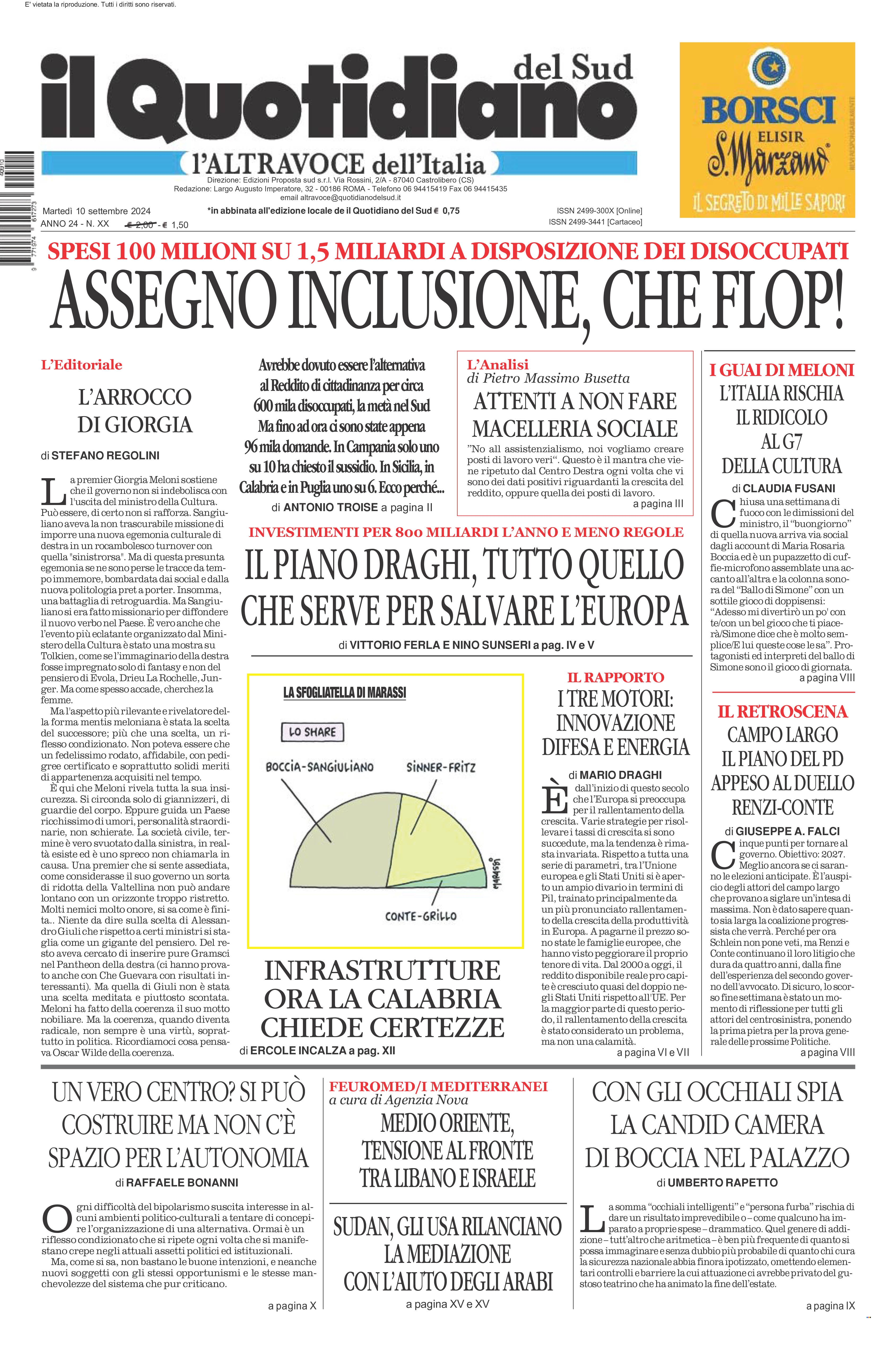 La prima pagina de l’ALTRAVOCE dell’ITALIA in edicola oggi