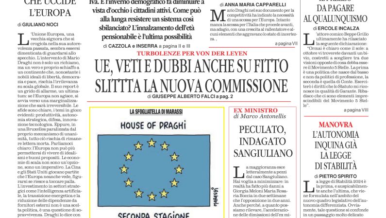 La prima pagina de l’ALTRAVOCE dell’ITALIA in edicola oggi