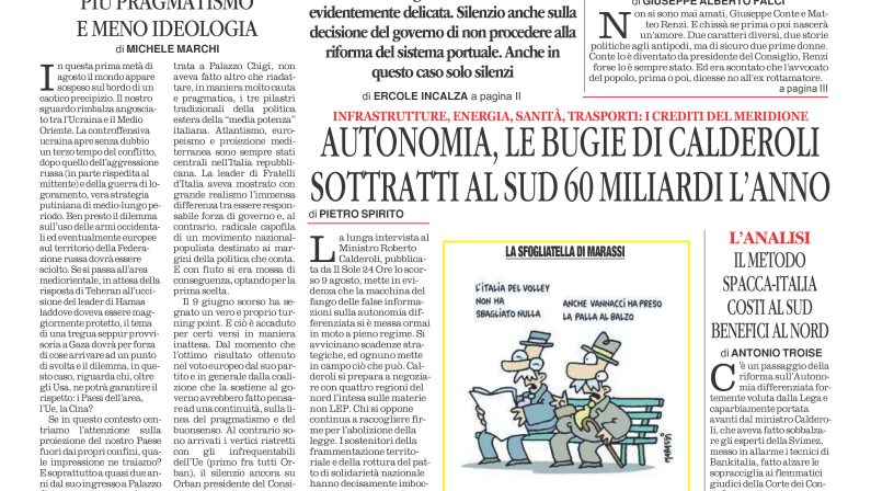 La prima pagina de l’ALTRAVOCE dell’ITALIA in edicola oggi