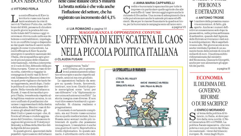 La prima pagina de l’ALTRAVOCE dell’ITALIA in edicola oggi